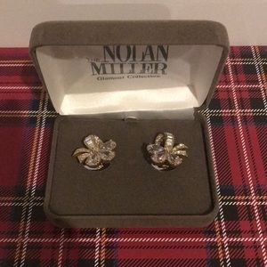 Nolan Miller Gold and Clear Rhinestone Clip Earrings